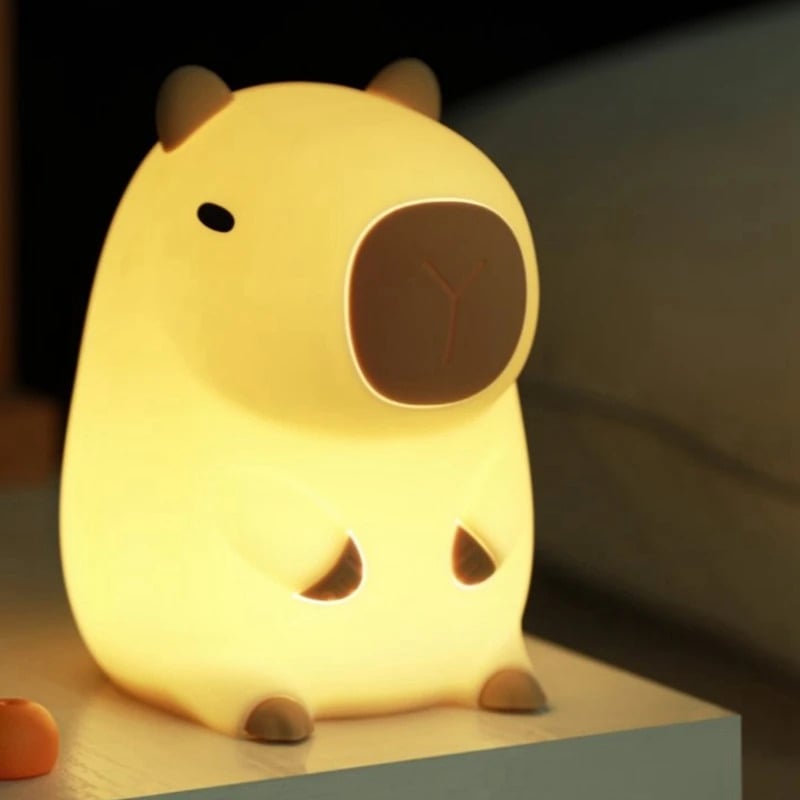 Cute Capybara LED Night Light – Rechargeable Squishy Animal Lamp with 2-Level Dimming & Timer, Touch Bedside Light for Kids & Nursery Decor