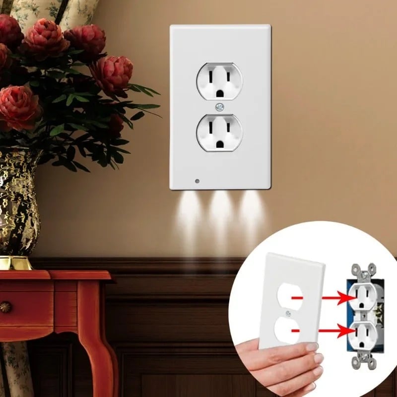 Outlet Wall Plate With Led Night Lights-No Batteries Or Wires