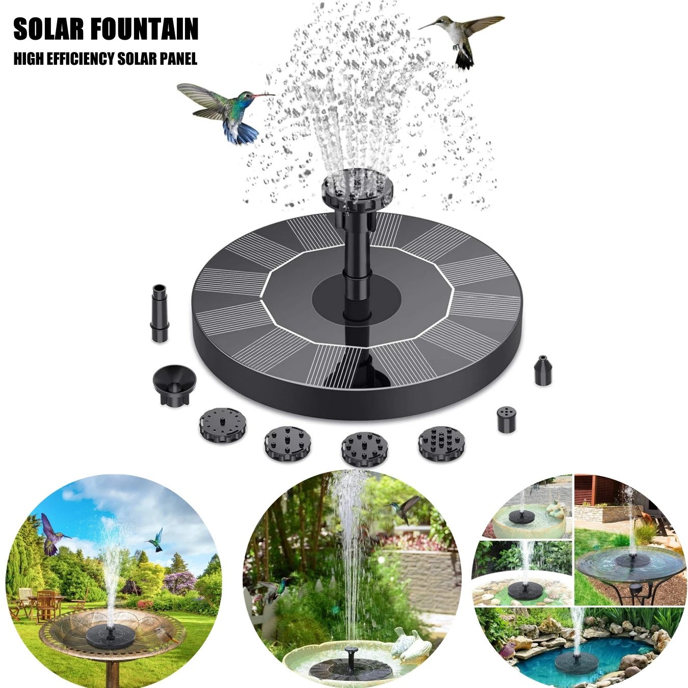 Solar Bird Bath Fountain Pump – Floating LED Water Feature with 5 Nozzles for Garden & Outdoor Birdbaths