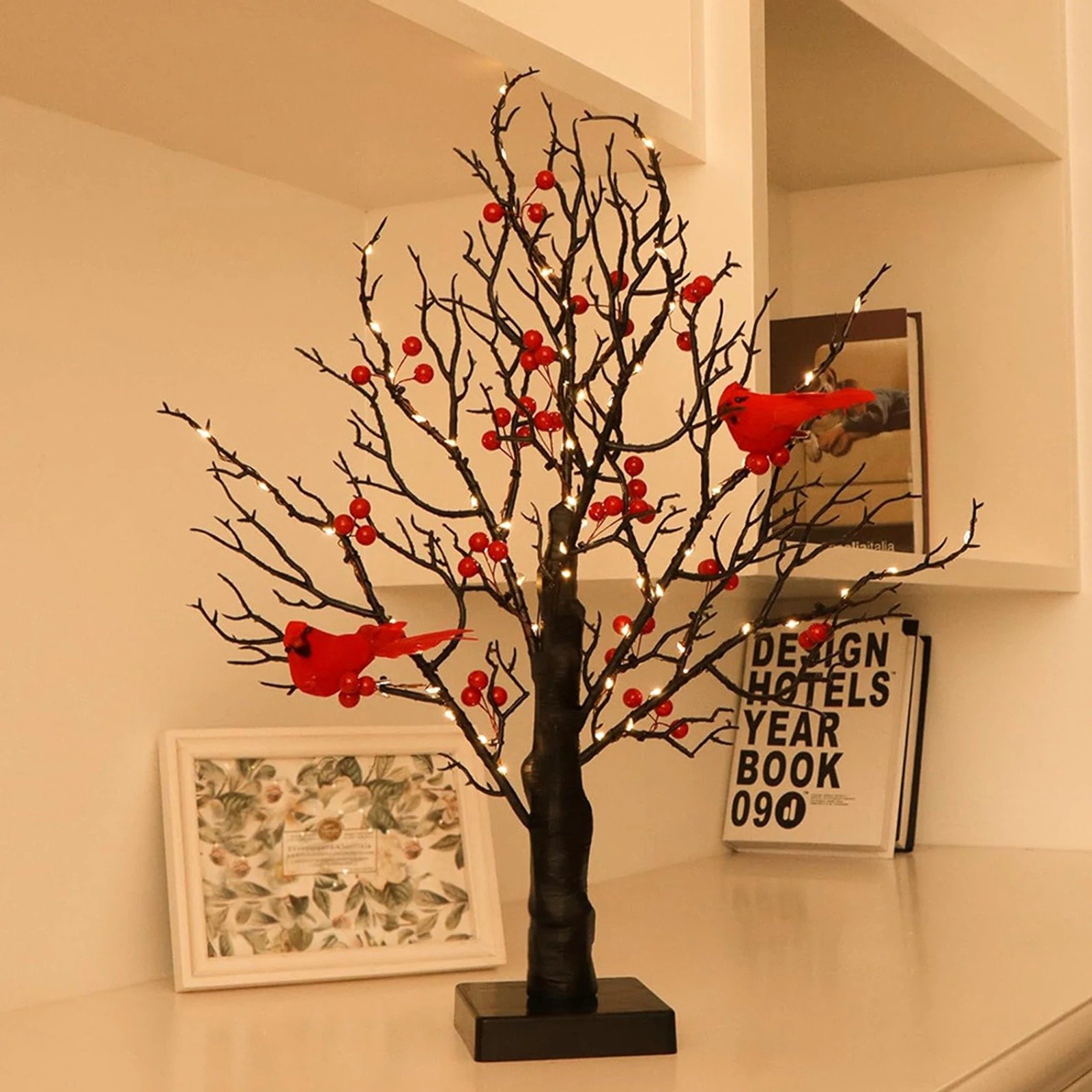 Vintage Glowing Tree with Cardinals